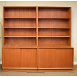 Modern Design - Modular teak wall units comprising a pair of open bookcases fitted three