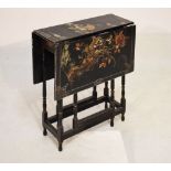 Early 20th Century lacquered Sutherland table decorated with chinoiserie scenes, 53cm x 78cm