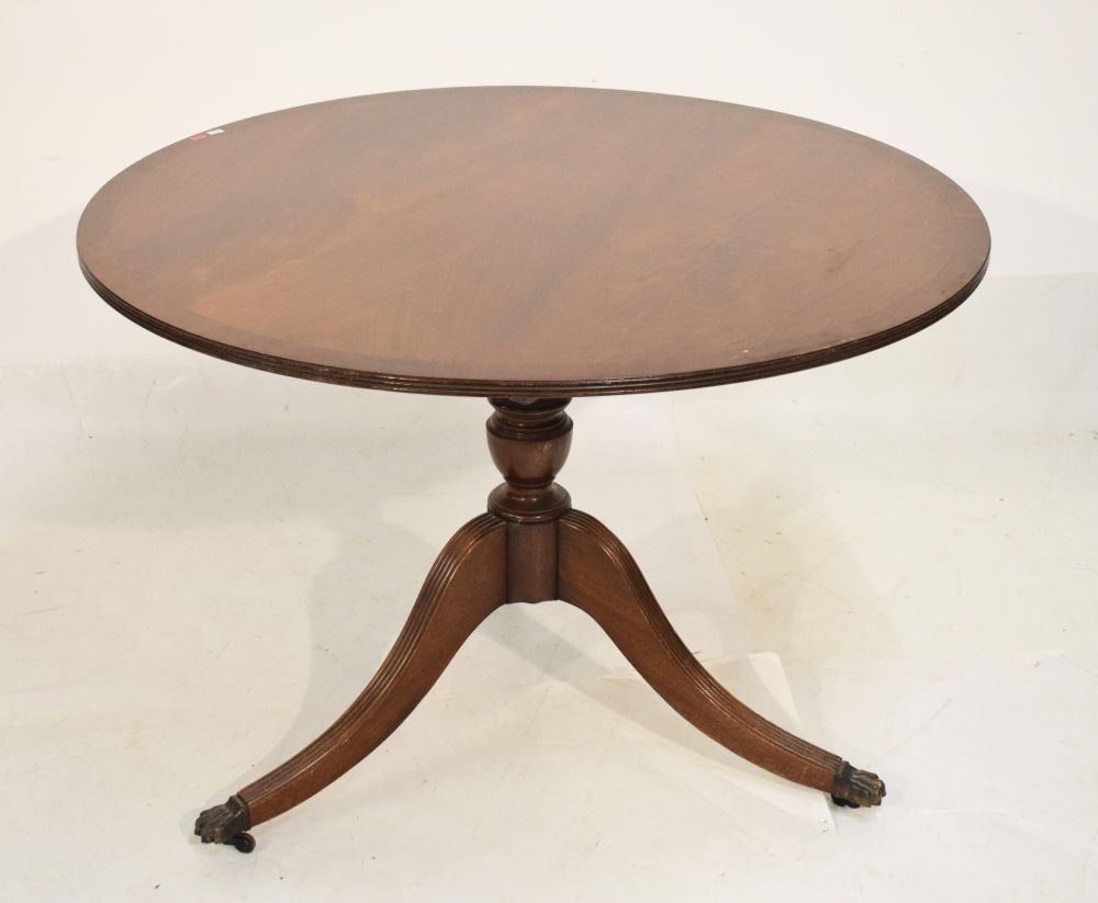 Reproduction mahogany circular table on tripod base, 100cm diameter