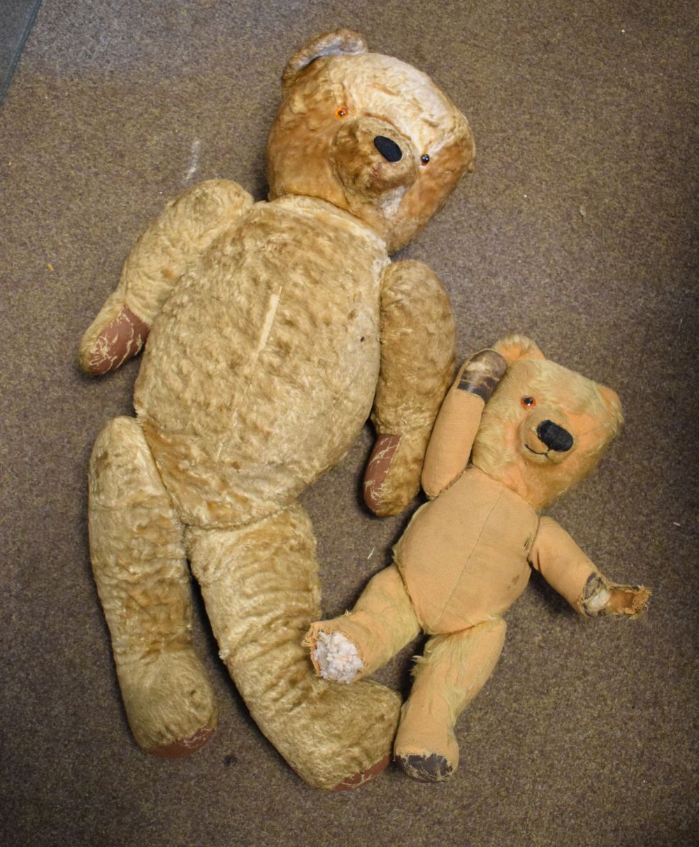 Large vintage 20th Century Golden mohair children's teddy bear, measuring 71cm high, together with