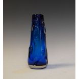 Whitefriars-type Kingfisher blue glass vase of tapering treestump form, 24cm high