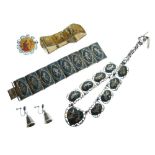 Assorted Eastern white metal and other jewellery to include; niello panel bracelet, similar necklace