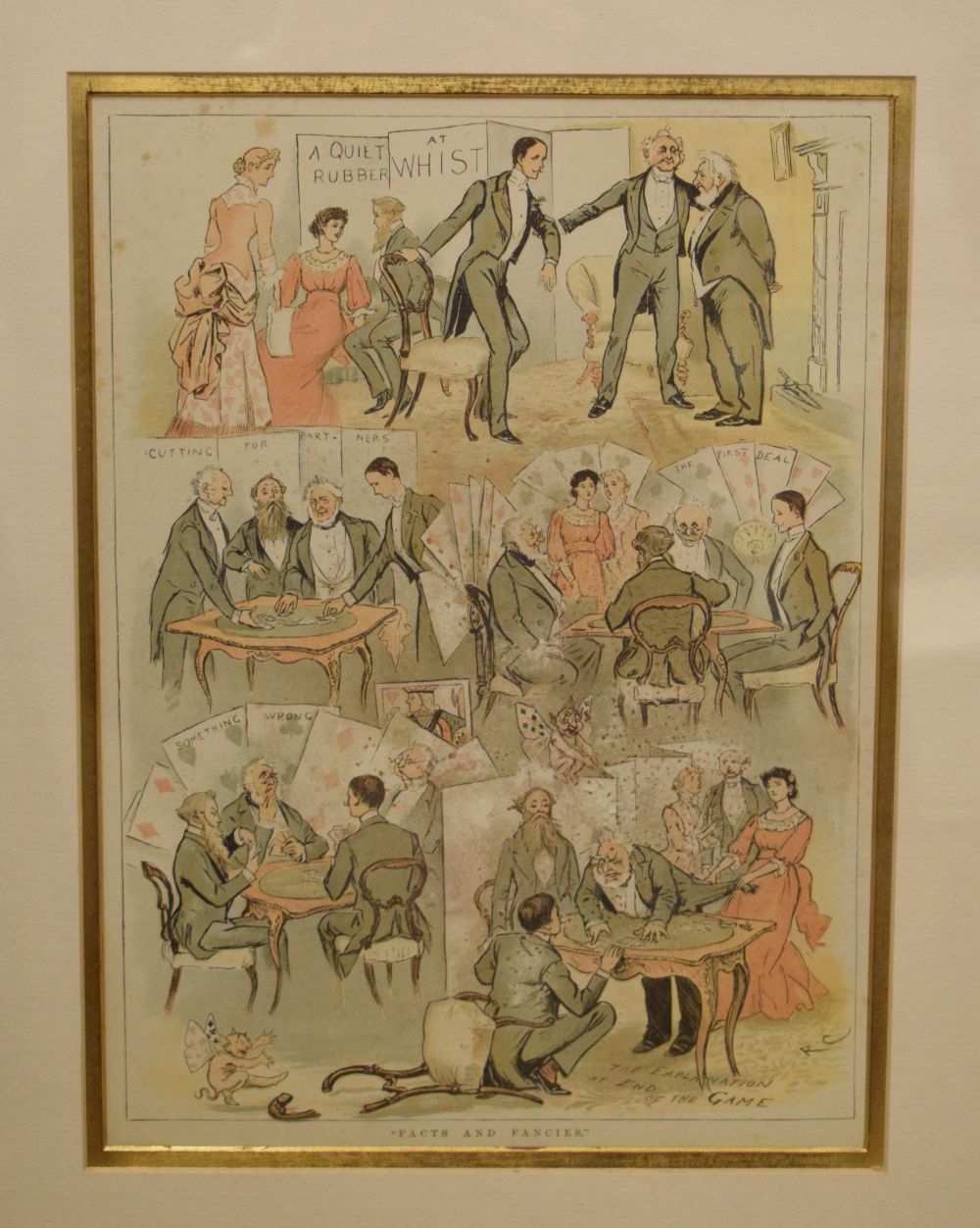 Early 20th Century print - 'Facts and Fancies', relating to card games and whist, 33cm x 25cm,