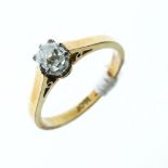 Yellow metal, platinum and solitaire diamond ring, the old-cut stone of approximately 0.2ct, shank