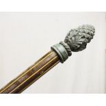 Limed curtain pole having pineapple finials, with rings, 250cm wide