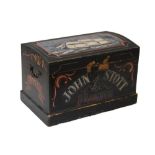 Painted pine dome top trunk inscribed John Stott, Master, 52cm wide