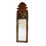 Reproduction Georgian style fretwork mirror with painted panel, 87cm high