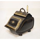 Victorian Tole Ware coal box having hinged cover decorated with band of flowers and gilt highlights,