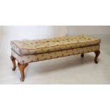 Reproduction rectangular window seat having squab cushion and cabriole supports, 125cm wide