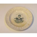 Royal Commemoratives - Early Victorian child's Staffordshire pottery nursery plate, green transfer-