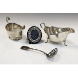 George V silver sauceboat, London 1930, another, 1926, George III straining ladle, 7.1toz approx,