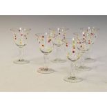 Set of six mid 20th Century liqueur glasses with red and yellow dot decoration, 11cm high (6)