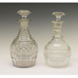 Pair of good quality cut glass mallet shaped decanters with stoppers, the tallest 25cm high