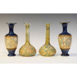 Two pairs of Doulton Lambeth stoneware 'Slater's Patent' vases, each 17cm high (2)