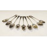 Nine assorted 18th and early 19th Century silver Old English and Hanoverian pattern table spoons,