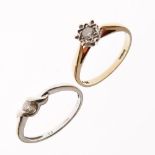 Two 9ct gold solitaire diamond rings, sizes L and O½ respectively, 3.2g gross approx (2)