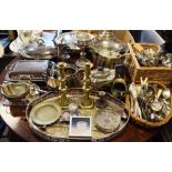 Large quantity of silver plated hollow ware, cutlery etc