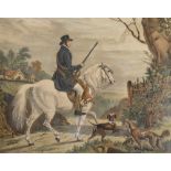 19th Century coloured print - The Gamekeeper's Return, 32cm x 40cm, in a birds-eye maple frame