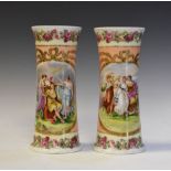 Pair of late 19th/early 20th Century transfer decorated porcelain waisted vases, the scene stamped