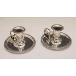 Pair of early 20th Century silver-plated chamber candlesticks by Elkington & Co, each with beaded