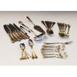 Part suite of Continental 800 standard white metal flatware comprising ladle, six each of