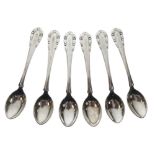 Georg Jensen - Set of six 1920's Danish silver Rose pattern demi-tasse coffee spoons, stamped GJ