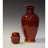 Modern Chinese vase with sang-de-boeuf glaze, 33.5cm high, together with a similar straining cup and