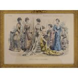 Five various late 19th/early 20th Century French fashion plates, all framed and glazed