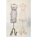 Two vintage style wirework dressmakers mannequins on scroll bases, 157cm high