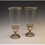 Pair of Laura Ashley silvered finish candlesticks having glass shades, 32cm high