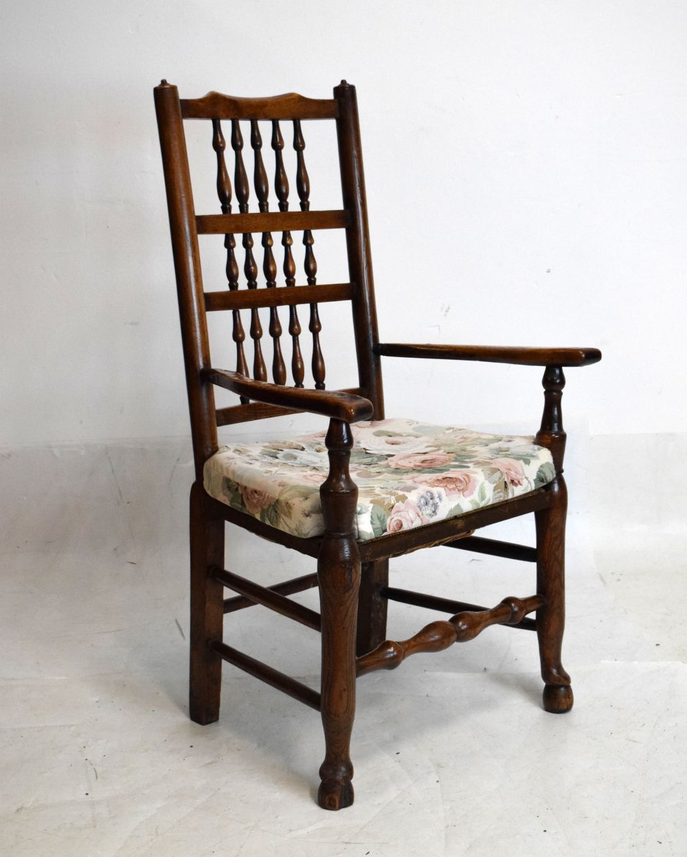 19th Century ash spindle back rush seat elbow chair