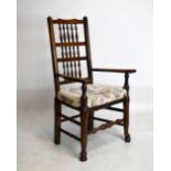 19th Century ash spindle back rush seat elbow chair