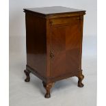 Early 20th Century mahogany and string inlaid beside cupboard having folding top with loper