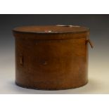 Vintage 'Venesta' cylindrical beech hat box and cover having leather straps, 41cm diameter