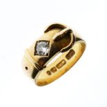 Gentleman's late Victorian 18ct gold and diamond-set ring of buckled belt design set old-cut