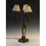 20th Century Greek style three branch table lamp, overall height 67cm high