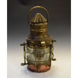 Brass and copper ships lantern with impressed label, St Andrews makers, Hull, 57cm overall height