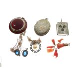 Assorted jewellery and objects of virtue to include; white metal and enamel book-form locket with