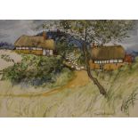 David Birtwhistle - Gouache and watercolour - Sheep on a country lane, 29cm x 38.5cm, framed and