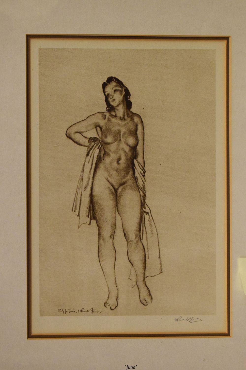 Sir William Russell Flint - Signed monochrome print 'Juno', signed in pencil, 26cm x 18.5cm,