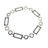 9ct white gold bracelet of decorative rectangular and circular links, 9.9g approx