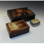 Two Japanese lacquer boxes, early 20th century, on decorated with fighting cockerels, 22cm wide,