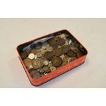 Coins - Tin of assorted UK and World coinage