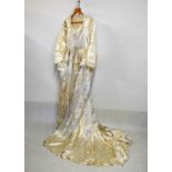 Vintage satin wedding dress with train and veil