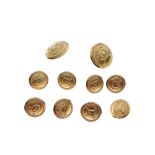 Set of gilt metal Polo Club buttons, each with shield motif (a helmet and crossed mallets),