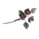 Charles Horner - Silver brooch modelled as a spray of flowers with coral-coloured centres,