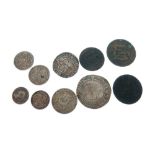 Coins - Ten various British coins to include Elizabeth I six pence 1602, and another similar larger,