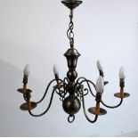 Dutch style pewter finish six branch chandelier