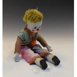 20th Century bisque clown, within clown outfit, 47cm high
