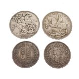 Coins - Queen Victoria Crown 1897, and two Half Crowns 1887, together with a George V 1935 Crown (4)